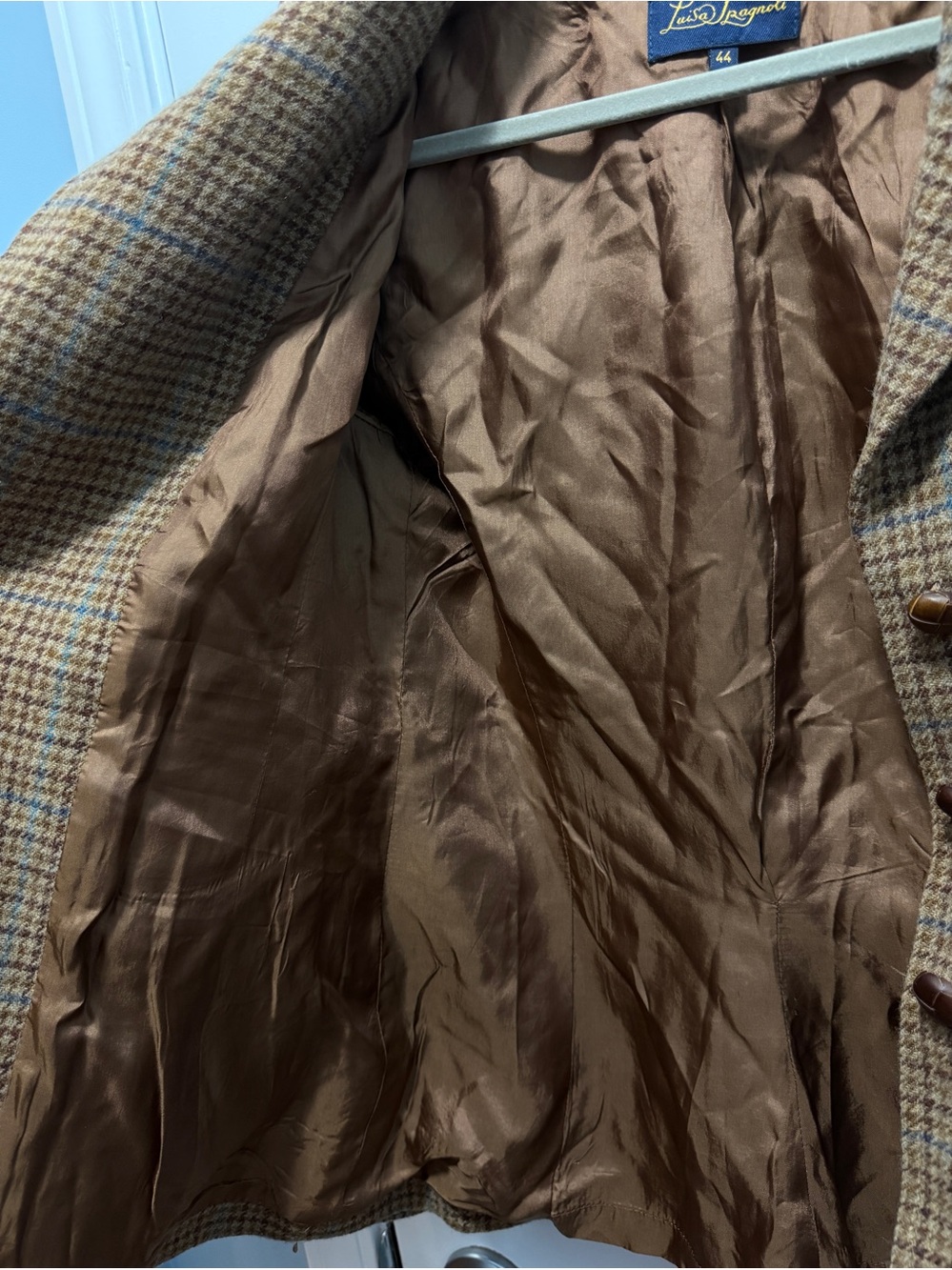 Luisa Spagnoli Jacket w/Leather Collar Plaid Dark‎ Academia Quiet Luxury Size 4 - Picture 7 of 9